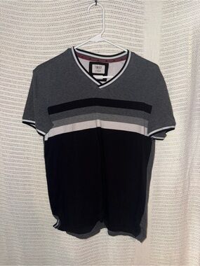 Ice Men’s Gray and Black Striped V-Neck Shirt